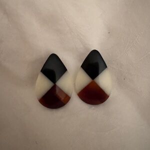 Vintage Geometric Black and Brown lucite tortoise style Teardrop Earrings